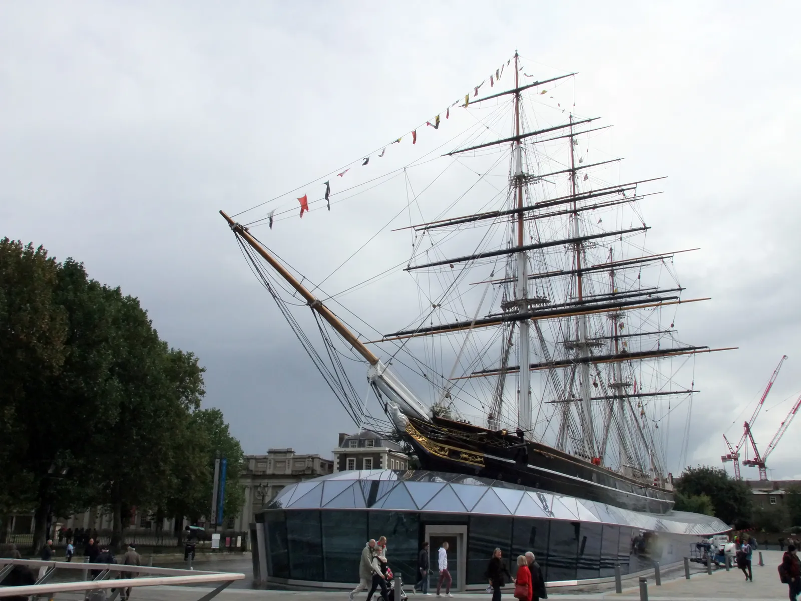 The Cutty Sark tea clipper's masts and rigging on display at Greenwich