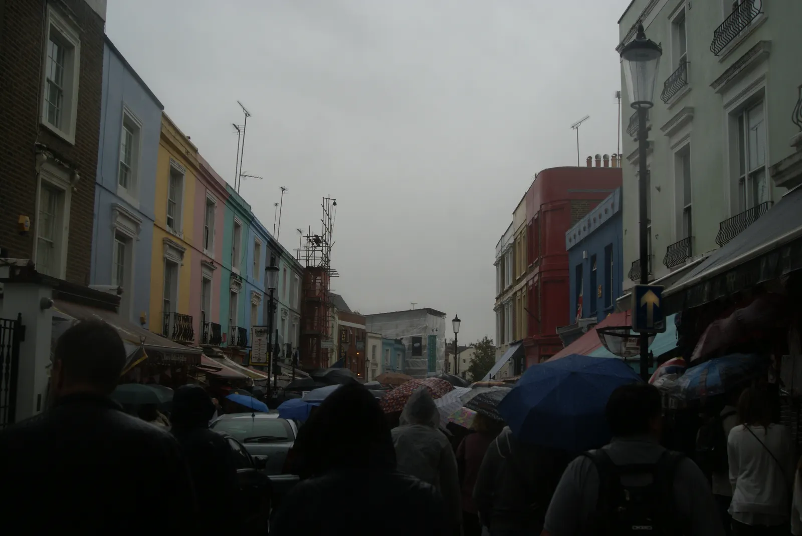 Portobello Road's row of pastel-painted houses above the market stalls