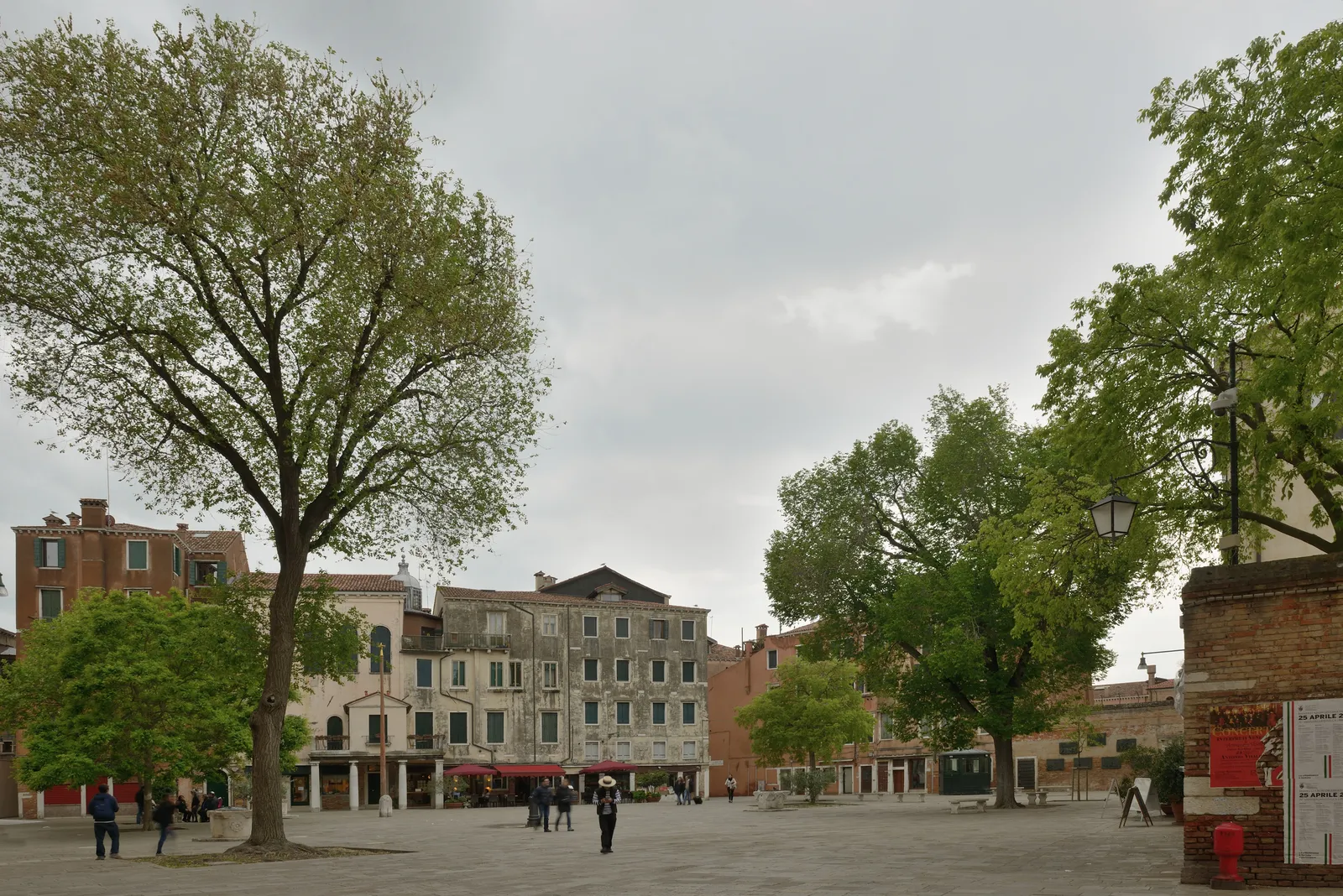 Campo del Ghetto Nuovo in Venice, a tree-lined square in the historic Jewish Ghetto